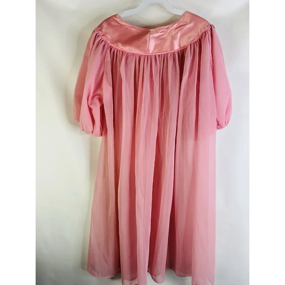 Vintage 60s Pink Nylon Chiffon Flowy Peignoir Gown USA  Fairy Angel - Picture 8 of 8